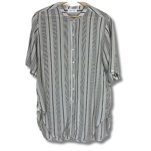 Anine Bing Women’s Large Silk Top Pinstripe Minimalist Quiet Luxury Blouse Cream